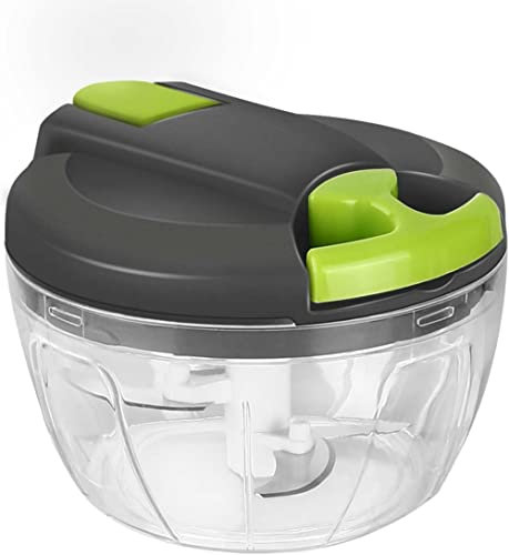 Picadora Manual, 520ML Picadora de Alimentos, Cortador de Verduras, Trituradora de Alimentos, Picadora de Mano con 3 Cuchillas Rápida para Verduras, Carne, Cebolla, Ajo, Frutas