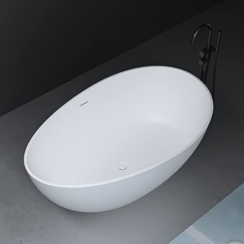 Mai & Mai Freistehende Badewanne Oval Mienralguss-Standbadewanne inkl. Pop Up Ablaufgarnitur Weiß 160x95x60cm Vicenza911