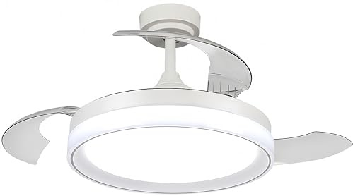 LEDUNI Ventilador con Luz Lámpara LED 36W Ventilador Invisible Ultra Silencioso con Mando a Distancia y Palas Retráctiles, Decoración Luz Fría/Neutra/Cálida para Interiores (BLANCO)