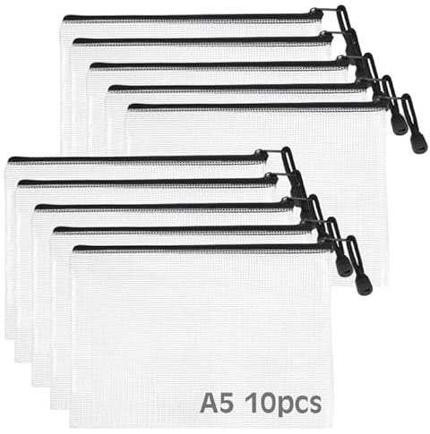 10er Pack Dokumententasche mit Reißverschluss, A5 Wasserdicht, Durchsichtig Reißverschlusstasche Mesh Beutel, Zipper für Dokumente & Schreibwaren