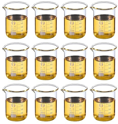 PATIKIL 12 Packung 50ml Niedrige Form Glasbecher Messbecher mit Ausgießer | Skala Druck Skala, 3.3 Borosilikat Glas, für Küche Labor Flüssigkeiten