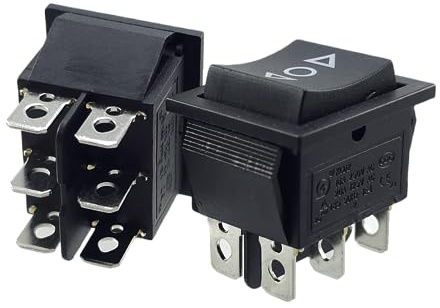 5 Stück Wipptaster, TASTER ON/OFF/ON Momentan 16 A, 6 Pin 250 V~ (6V 9V 12V 24V 125V AC/DC) schwarz auch als Ersatz für den Rasenmäher