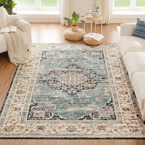 CHOSHOME Waschbarer Teppich Wohnzimmer Vintage Blau Kurzflor 200x290CM Groß Orientalischer Teppiche für Esszimmer Schlafzimmer rutschfest Carpet Boho In & Outdoor