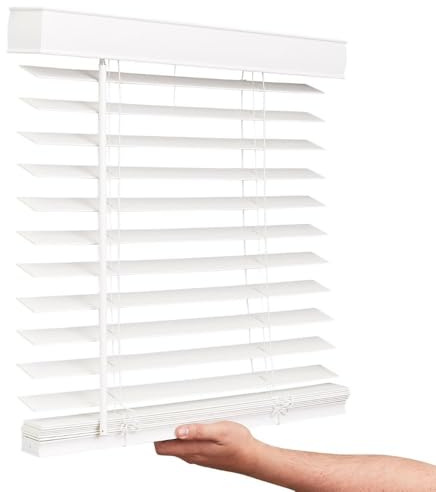LOTUS & WINDOWARE Cordless Faux Wood Blinds, 29 Wide x 60 Long, Smooth, Snow White, 2 Inch Horizontal Blinds – for Living Room, Bedroom, Interior Door Windows - 29 x 60