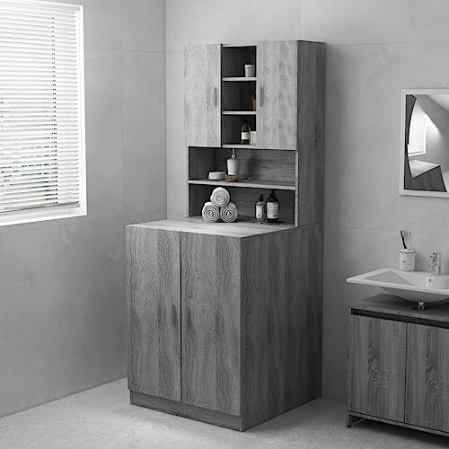 prissent Mobile per Lavatrice Grigio Sonoma 71x71,5x91,5 cm Mobile Lavatrice Salvaspazio Mobiletto Bagno Salvaspazio Lavanderia Mobili Mobiletto Lavatrice Adatto Per Bagni o Lavanderia