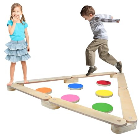 HENGMEI Poutre D'éQuilibre En Bois, Planche D'éQuilibre Pour Enfants 3-7 Ans, Combinable Avec 6 Planches Rondes, Jouet IntéRieur Et ExtéRieur, IdéAl Pour DéVelopper L'éQuilibre Et La Motricité