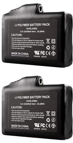 2200 mAh 7,4 V Batterie Lithium-polymère Rechargeable, 2 Batteries Lithium-ION pour Chaussettes chauffantes, Certification UL FCC, DC
