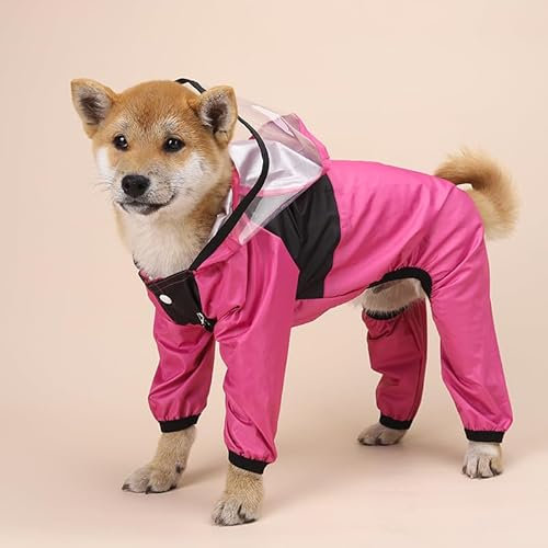 SARUEL Wasserdichter Vierbeiniger Haustier-Hunde-Regenmantel,Transparente Maske,Mit Kapuze,Hunde-Regenmantel Für Kleine Hunde,Große Hunde,Rosenrot,S