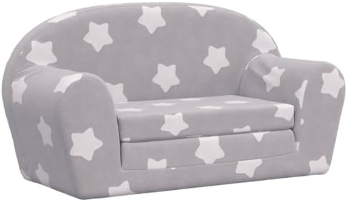 vidaXL Divano Letto Bambini a 2 Posti Grigio Chiaro con Stelle Peluche