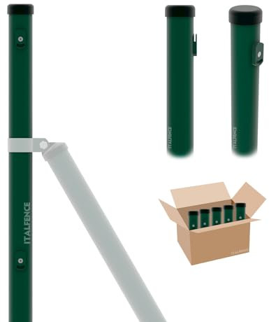 Italfence - Palo tondo tubolare in ferro plastificato verde per recinzione (Tutte le misure) [H 200cm, Ø38mm, 5 pezzi]