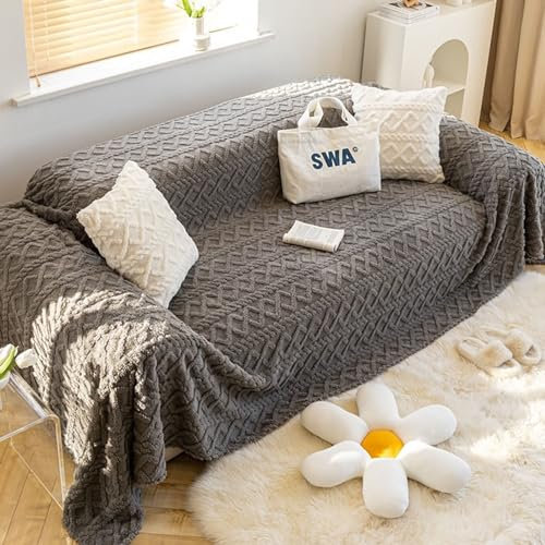 Epinki Sofaüberwürfe, 180x130CM Sofabezug 1 Sitzer Einfarbig Muster, Wohnzimmer Sessel Hunde Haustiere Couchbezug Hund aus Plüsch für Wohnzimmer, Dunkelgrau