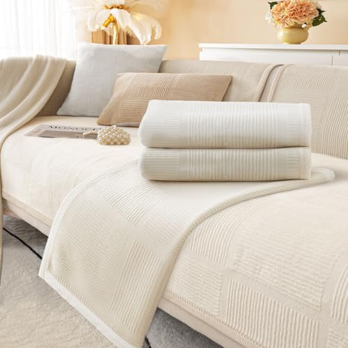 BXAEYIPOR Housse de Canapé Universelle, Texturée, Antidérapante, en Forme De L, pour Le Salon, Several Tailles, Beige