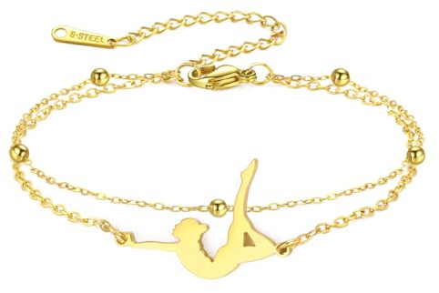 Amaxer Bracelet de gymnastique pour femme en acier inoxydable avec double chaîne réglable