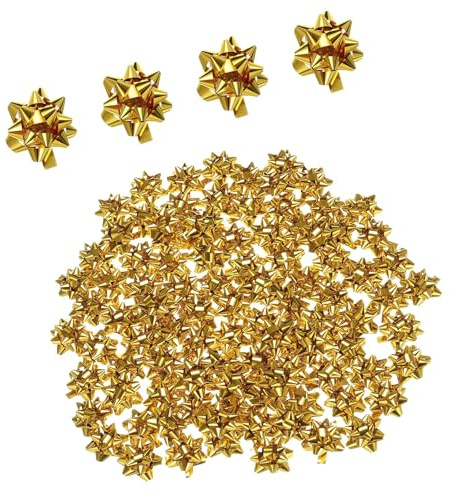 MACHSWON 100 Stück 2,5 cm Mini-Stern-Schleifen, metallisch, Geschenkschleifen, selbstklebend, Geschenkverpackung, für Geburtstag, Hochzeit, Weihnachten, Party, Dekoration, Gold