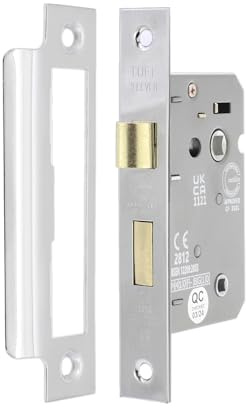 Infinity Decor Fire Rated 3 Lever Mortice Bathroom Lock 65mm, CE Approved Reversible Catch for Internal and External Doors (Nickel Plated)