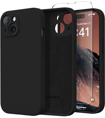 SuydanBox Magnetische Hülle für iPhone 13, Kompatibel mit MagSafe, [vollständiger Kameraschutz] [Displayschutzfolie] Stoßfeste Silikon-Schutzhülle für iPhone 13 6,1 Zoll, Schwarz