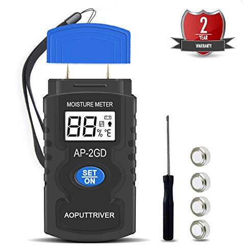 Humidimètre Numérique Portable AP-2GD Détecteur d’humidité Testeur d'humidité Détecteur de Construction avec LCD Rétro-éclairage&Maintien des Données Batterie Incluse pour Bois Mur Papier Carton Tapis