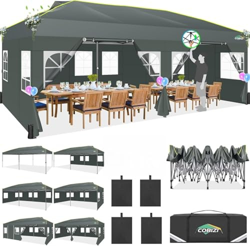 COBIZI Faltpavillon 3x6 Pop Up Pavillon Klappbar mit 6 Seitenwnden, Grau | Wasserdicht Winterfest, 3x6 Zelt mit Belüftungsöffnungen, Sandsack|Gardenpavillon Partyzelt für Markt, Freien Event