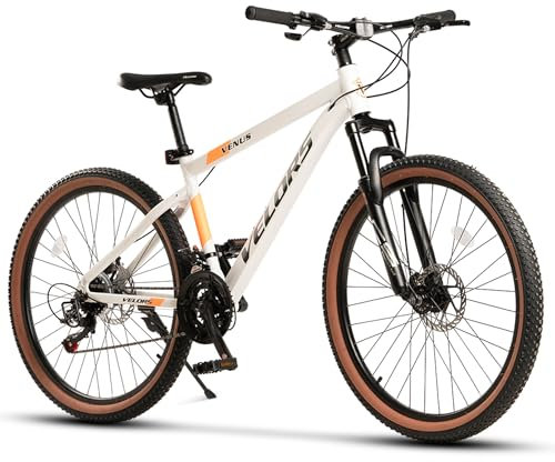 Mountainbike für Damen Herren, Mädchen und Jungen 21 Gang Shimano Tourney TZ Schaltwerk, Kettenschaltung, Hochwertiger Aluminiumrahmen (Weiß, 26 Zoll)