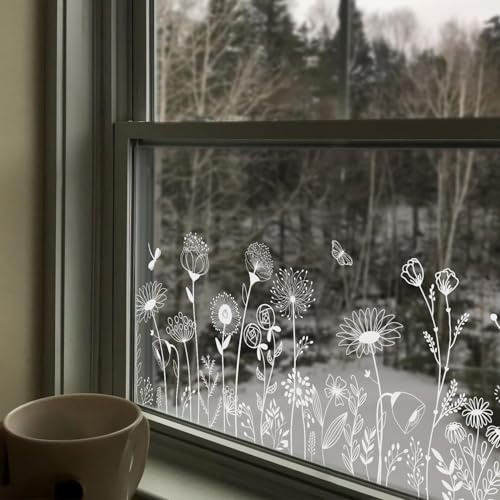 Funlife papillon transparent film fenetre prairies d’un blanc pur 39x150cm | fleur film occultant electrostatique vitre, stickers fenetre, Convient pour les salons, cuisine, chambre à coucher et bureau