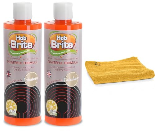 Hob Brite Hob Cleaner Cream, Lemon Sherbet 250ml, Pack of 2 | Powerful Formula For Ceramic, Electric, Halogen & Induction, ZOPPER Microfiber Cloth