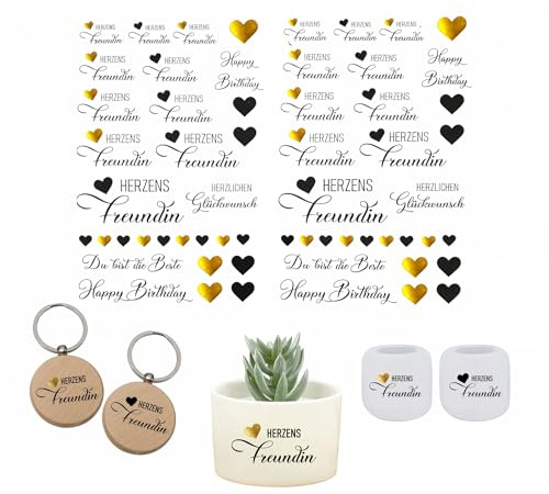 RUB ON Herzens Freundin - randlose Rubons Sticker, Tasse, Becher, Herzensfreundin, Sprüche schenken verschenken, schwarz gold, Lieblingsmensch (Bogen A5)