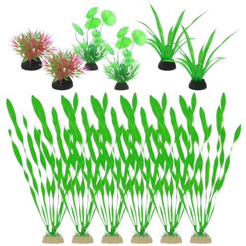 UDNFHL 6 Morceaux De Plantes Aquatiques Simulées Et 6 Morceaux d'herbe, Fournitures De Décoration De Poisson-Poisson, Aménagement Paysager D'Aquarium, Plantes en Plastique.