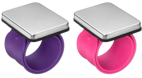 sourcing map 2pcs Magnetic Wrist Sewing Portable Arm Pin Cushion with Wristband Wrist Sewing Pincushion Silicone Strap Bracelet for Sewing Quilting Hair Clips, Red and Purple