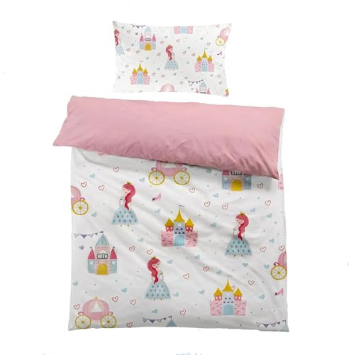 CINYE Cot Bed Duvet Cover Set for Girls -Toddler Bedding Set with Princess -Pink Cot Bedding Cute and Colorful Comes with 120×150 cm and 40x60cm Pillowcase