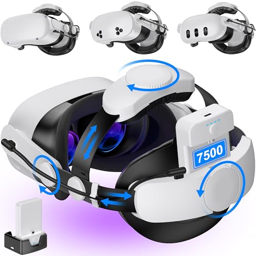 Kawaye Head Strap with 15000mAh (7500 x 2) Hot-Swap Battery Packs for Meta Quest 3S/Quest 2/Quest 3 Head Strap, Double Knobs Adjustable Elite Strap Replacement,VR Headset Accessories Strap