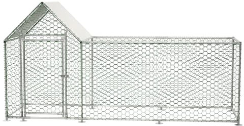 Hühnerstall mit Freilaufgehege, 302,6x107,2x151,5 cm, Metallkäfig mit Wasserdichtem Dach, Sicherheitsschloss, Geeignet für Hühner und Kleintiere