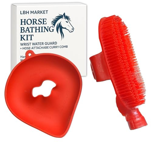 LBH MARKET Pferde-Badeset – Wasserschutz am Handgelenk und mit Schlauch befestigbarer Striegel – Bleiben Sie trocken beim Baden des Pferdes – Pflegewerkzeuge – verschiedene Farben