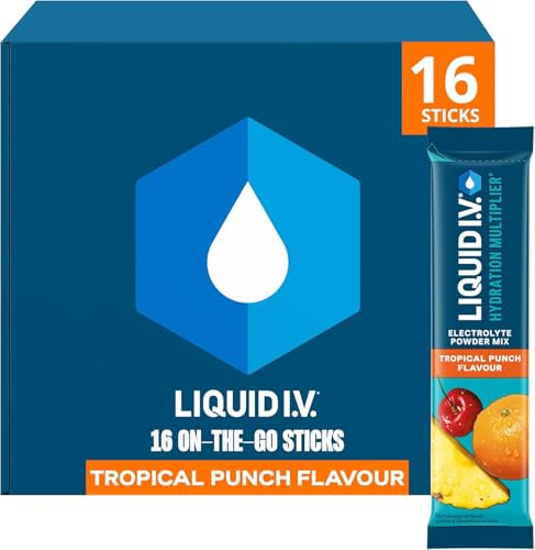 Liquid I.V. Hydration Multiplier Electrolyte Mix, Tropical Punch, 16 Sticks | Electrolyte Powder with 7 Vitamins & Minerals for Fast Hydration & Energy, Vegan, Gluten Free Hydration Sachets