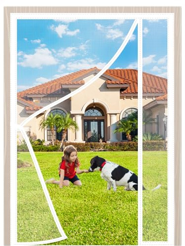 Magnetic Fly Screens for Doors Heavy Duty Mesh Curtain 95x205cm with Powerful Magnets Snap Shut Automatically for Patio Door Sliding Door White