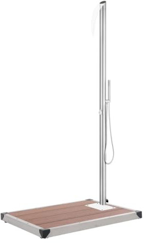 WKIEQACO Home & Garden Mobili - Doccia da giardino con base marrone, 225 cm, in acciaio INOX
