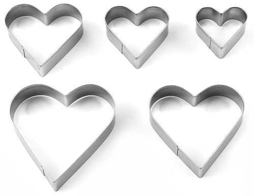 5 Emporte-Pièces Cœur en Acier Inoxydable - Accessoires de Pâtisserie Professionnels pour Biscuits Parfaits - Idéal pour Saint-Valentin & Pâques - Lavable au Lave-Vaisselle