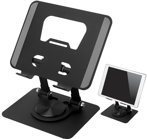 HENGBIRD Supporto Tablet Girevole a 360°, Supporto Pieghevole in Alluminio Regolabile per iPad, Tablet e Smartphone, Compatto da Scrivania con Compatibilità Estesa