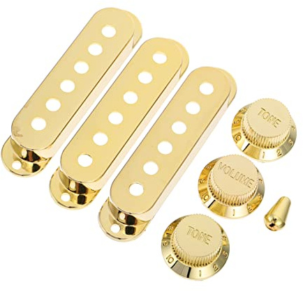 TOGEVAL 7 Stück Humbucker Tonabnehmerabdeckungen für E-gitarre 48/50/52mm Goldfarbene Pickup Kappen Robuste Tonabnehmerabdeckungen mit Volume und Tone Schalterkappen Kompatibel für Les