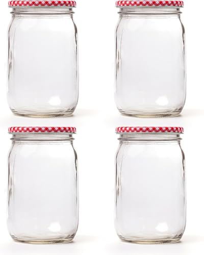 Blumixx Einmachgläser mit Schraubdeckel 32er Pack Einmachglas mit Deckel Kariert - 900ml Fassungsvermögen - Ideal für Erntezeit, Konservierung & stilvolle Aufbewahrung