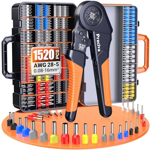 Preciva Crimpzangen Aderendhülsen Set, Crimpzange 0,08-16mm² Aderendhülsenzange mit 510 Twin und 1010 Einzeilige Aderendhülsen Set für Heimwerker und industrieller Bedarf Presszange 16mm2