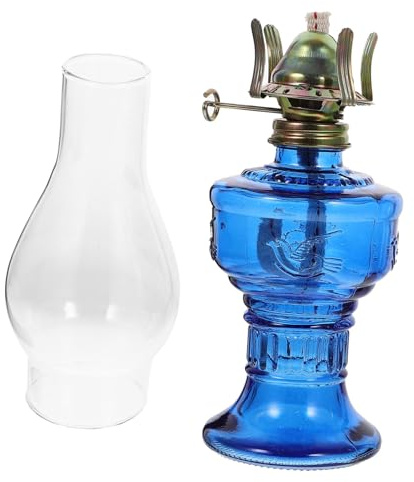 Vintage Blue Glass Oil Lamp Decorative Kerosene Light for Desktop | Heat Resistant, Easy to Clean Finish, Festive Accent for Living Room Décor