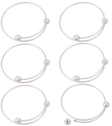 Beebeecraft 1 Box 6 Stück Drahtmanschettenarmbänder Herstellung 304 Edelstahl Einziehbar Blank Stapelbar Offene Manschettenarmbänder mit recycelbaren Kugeln Drahtarmbänder für Schmuckherstellung DIY