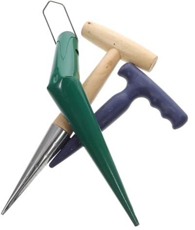 SEWACC Herramientas de Jardinería con Sacabocados y Dibber de Mano con Mango de Madera Resistente para Sembrar Trasplantar y Fertilizar Huertos y Macetas
