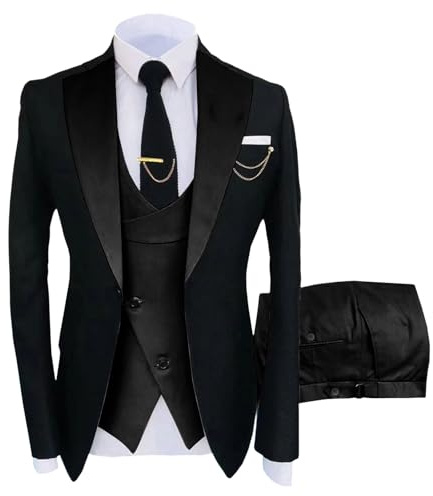 Herrklassisk 3-delad kostym Slim fit Smokingkavaj Väst Byxset Bröllop Bal Formell Affärskostym Svart 3X-Large