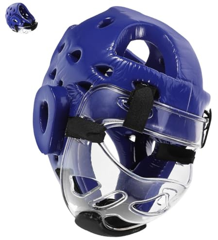 PRETYZOOM Casque Combat Garçon et Filles Taekwondo et Karaté Bleu, Protection Intégrale Ergonomique Coussinets Mousse pour Entraînement Sports de Combat
