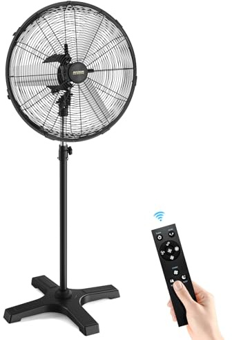 AVUXOR 24-Inch Pedestal Fan with Remote, Industrial Fan, Brushless DC Motor | High Velocity, Waterproof, 90° Oscillating, 4-Speed Commercial Fan for Patio, Garage, Warehouse, Factory