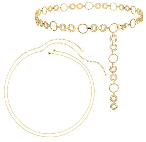 ZKFSIE 3pcs Gold Belt Chain, Adjustable Gold Waist Chain for Women, Body Jewelry for Beach, Parties & Festivals, All with Extension Chains for Adjustable Fit