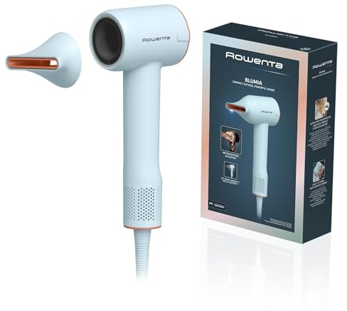 Rowenta Blumia Asciugacapelli Compatto e Leggero 350 g, Motore Digitale, Asciugatura Rapida, Generatore di Ioni, 3 Temperature, 2 Velocità, Beccuccio Magnetico, Blu