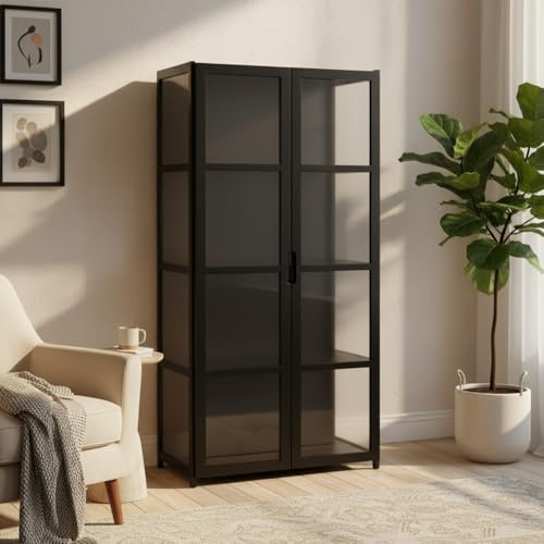 LevalCraft Acryl Hängevitrine – Sammlervitrine mit Magnetschloss & staubdichter Klapptür – Wandregal für Wohnzimmer, Schaukasten für Funko Pop, Lego, Modellauto – 130x62x33cm – MDF (Schwarz)