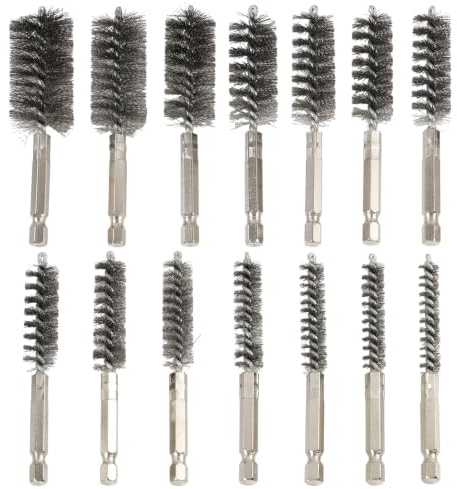 Lot De 14 Brosses Métalliques Cylindriques en Acier Inoxydable, Brosse Visseuse,avec Tige Hexagonale,pour Détartrage, Anti-rouille, Polissage Tuyaux, Chaudières Et Espaces Restreints